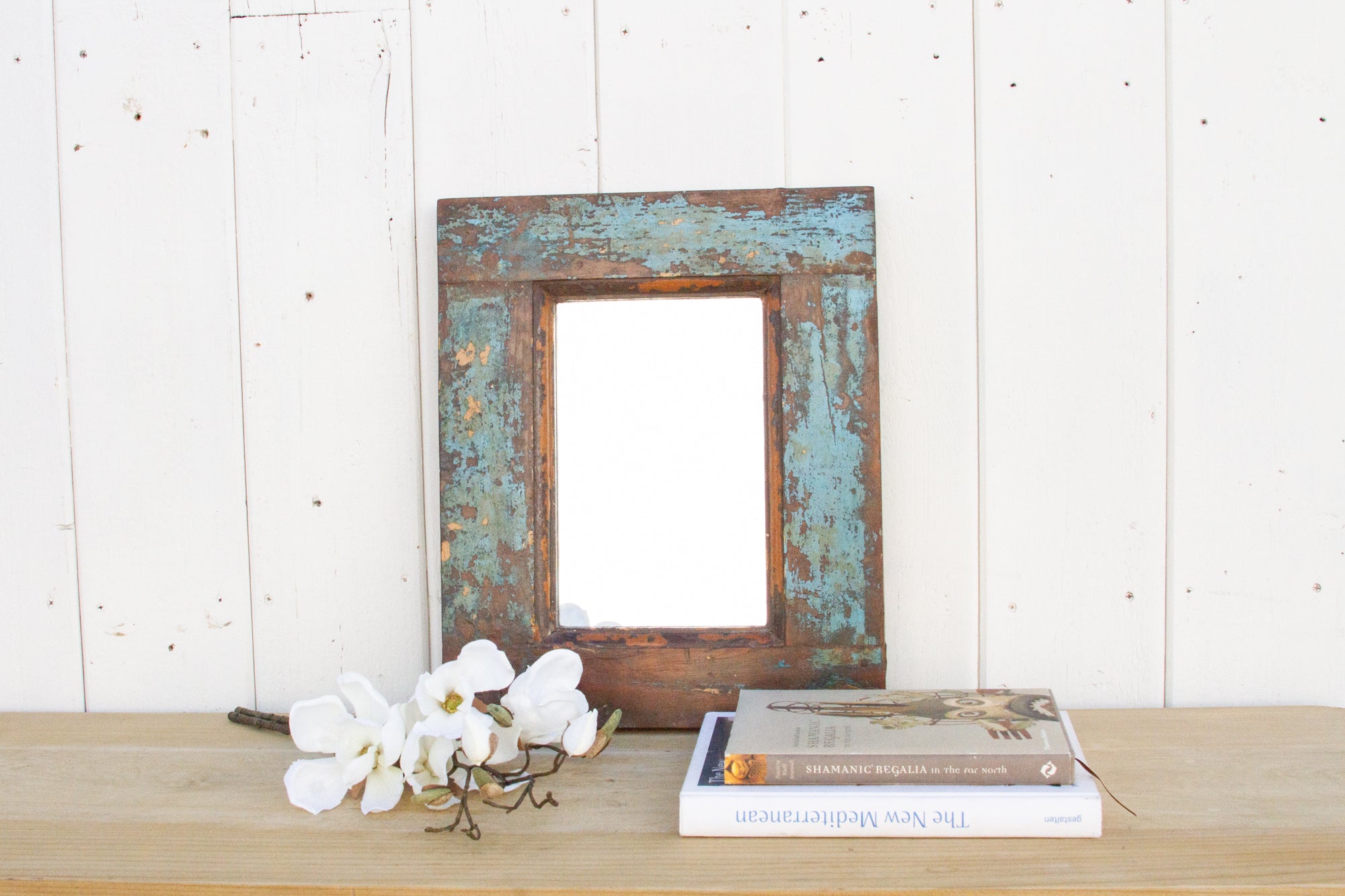 DE-COR | Ispirazione globale, Specchio da parete blu invecchiato in stile bohémien